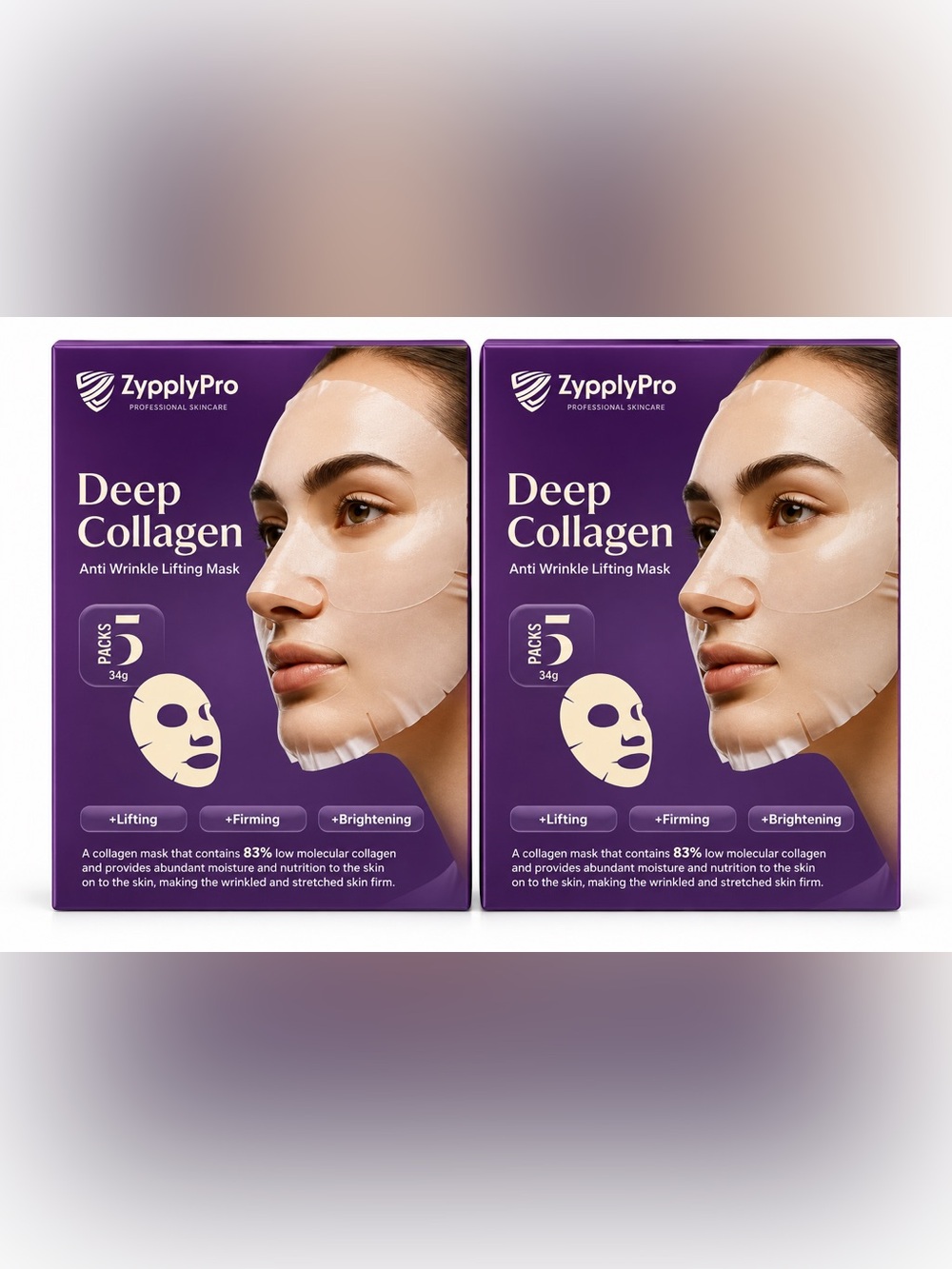 ZypplyPro Deep Collagen Lifting Mask Collagen Niacinamide AntiWrinkle 2 5pks 34g